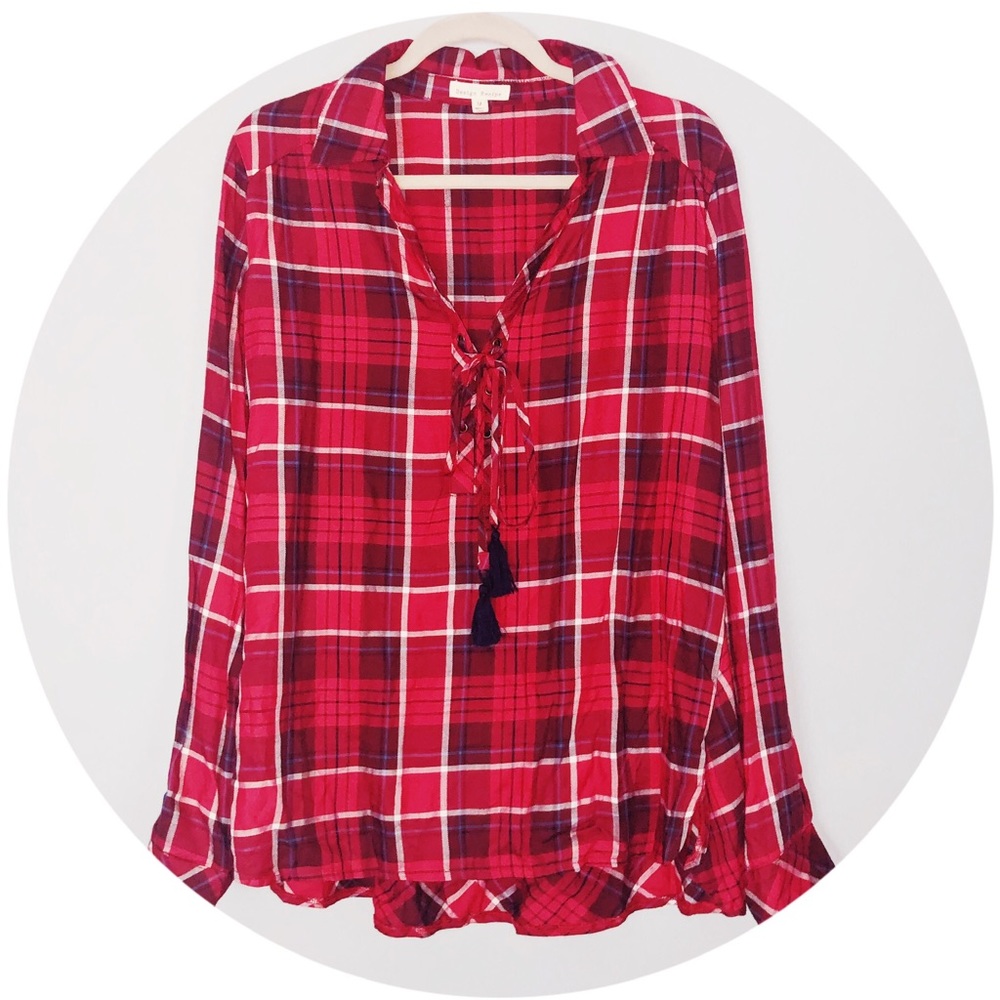EUC Design Recipe Lace Up Plaid M